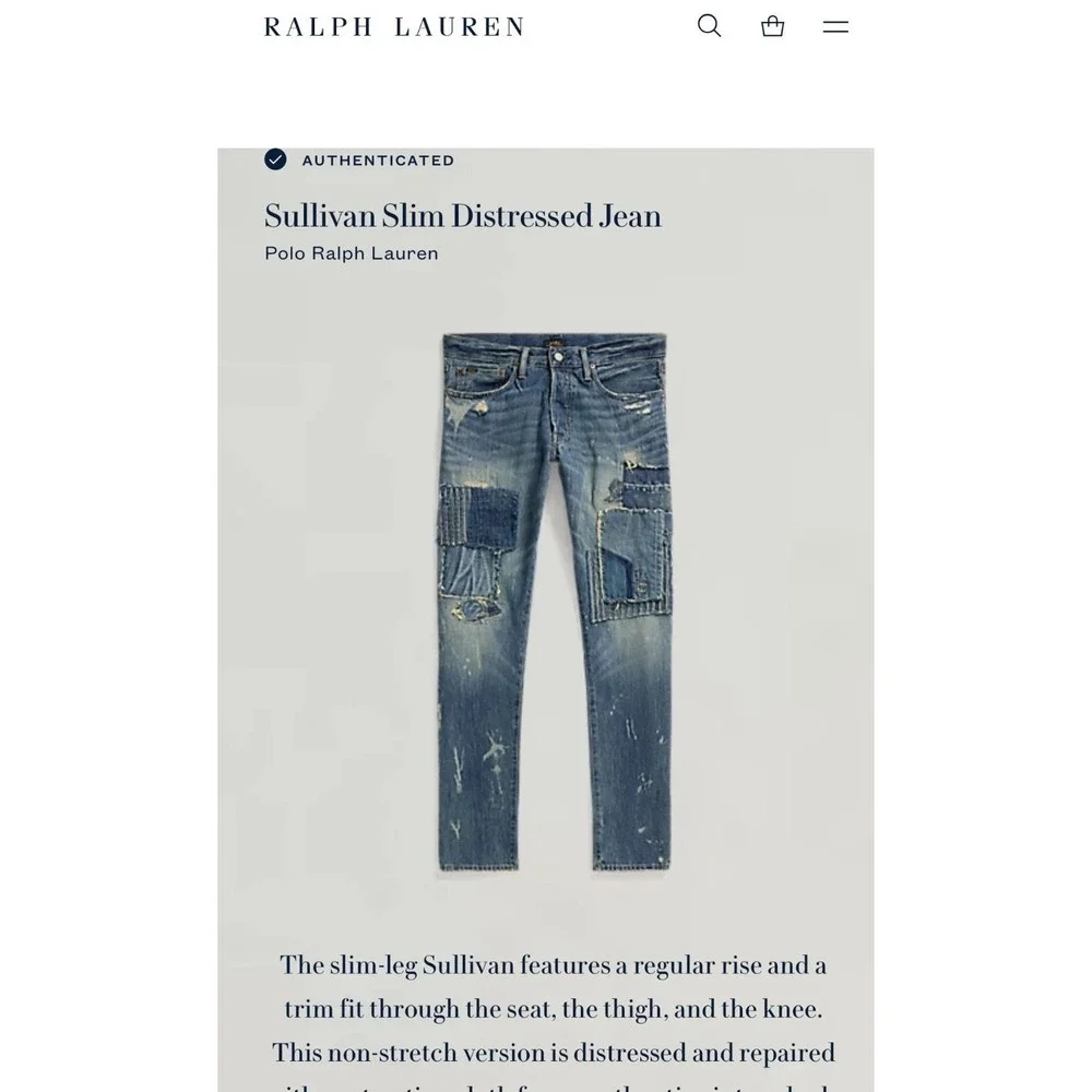 Polo Ralph Lauren Sullivan Slim Distressed Patchwork Jeans Men's 38x30 NWT‎